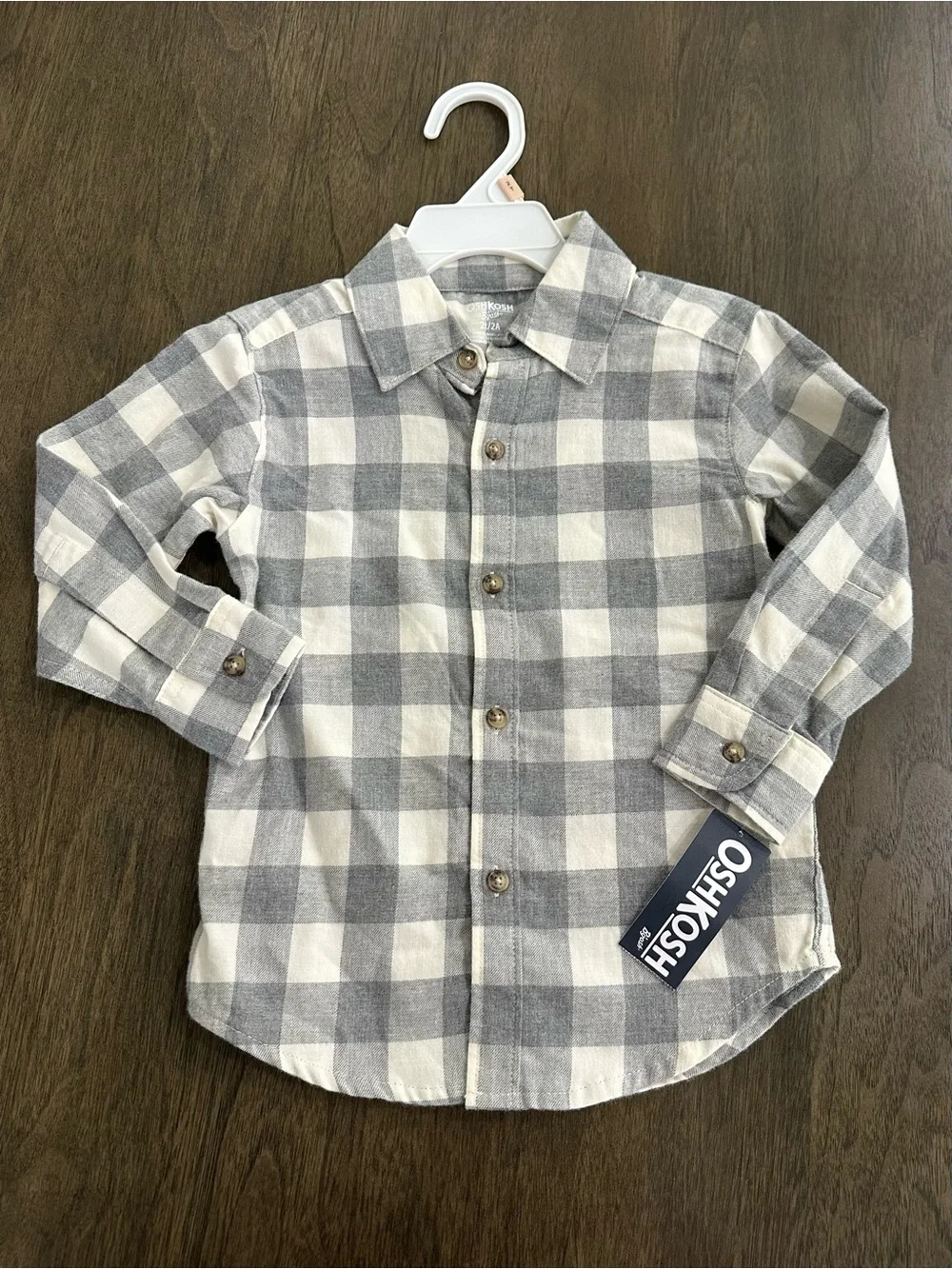 NWT OshKosh B'gosh Toddler Gray & White Plaid Button-Down Shirt